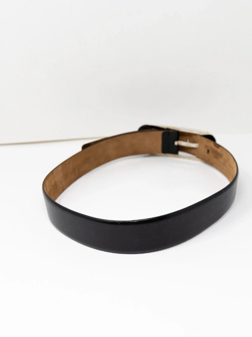 Michael Kors Women's Made In Italy Black Genuine Leather Silver Buckle Belt